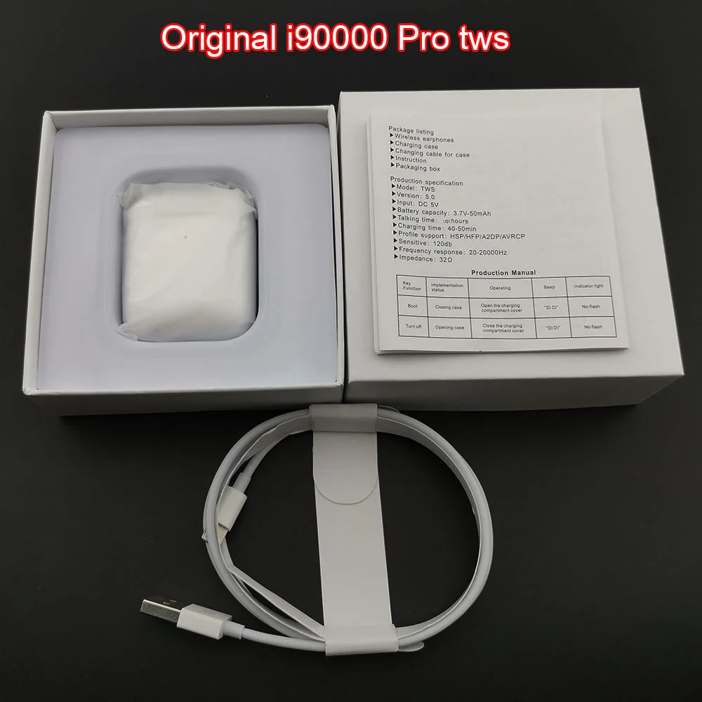 White Беспроводные Bluetooth наушники Rename i90000 Pro tws Arie 2, скользящие наушники с регулятором громкости, 8D, супер бас наушники pk i5000 i9000 i50000 tws - Цвет: White