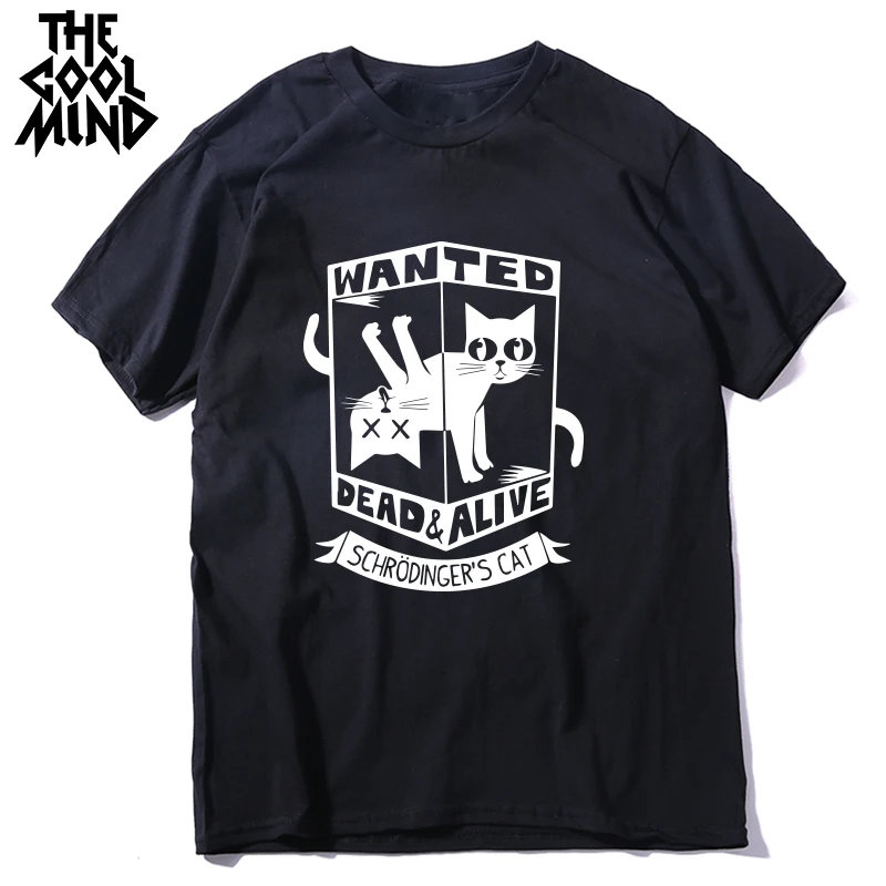 Men T-Shirt COOLMIND Schrodingers 100%Cotton Short-Sleeve Cat-Print Casual Loose