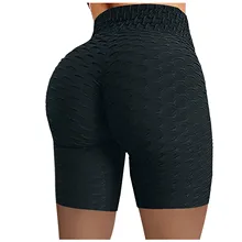 Women Wrinkled High Waist Workout Shorts Seamless Fitness Yoga Shorts Scrunch Butt Yoga Running Shorts Sport Gym Biker Shorts tanie tanio POLIESTER CN (pochodzenie) Dobrze pasuje do rozmiaru wybierz swój normalny rozmiar Sukno Stałe