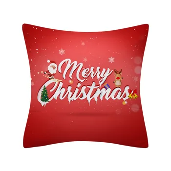 

45# Christmas Cushion Cover 45*45 Red Merry Christmas Printed Polyester Decorative Pillows Sofa Home Decoration Pillowcase