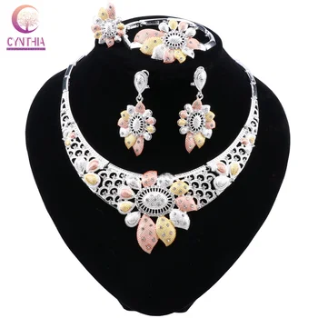 

CYNTHIA Fashion Dubai Silver color Necklace Earrings Wedding Jewelry Set Bridal Gift Nigerian Wedding African Beads Jewelry Set