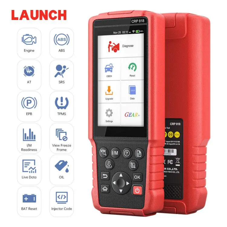 US $299.00 Original Launch CRP818 All Systems Diagnostic Tools ABS Bleeding ETS Reset DPF REG TPMS Reset Injector Coding OBD2 Scanner