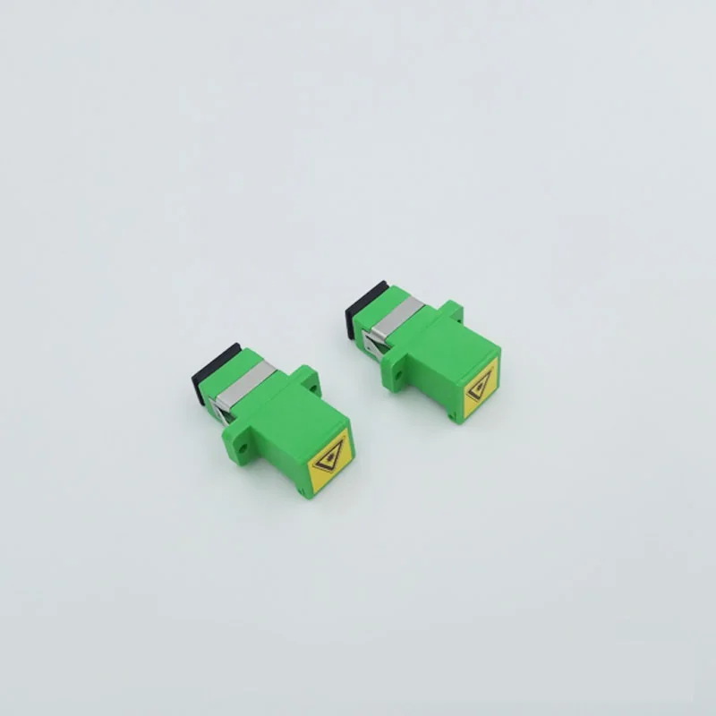 sc/apc connector auto shutter sidewise dust cap simplex green plastic housing with flange fiber sc apc adapter