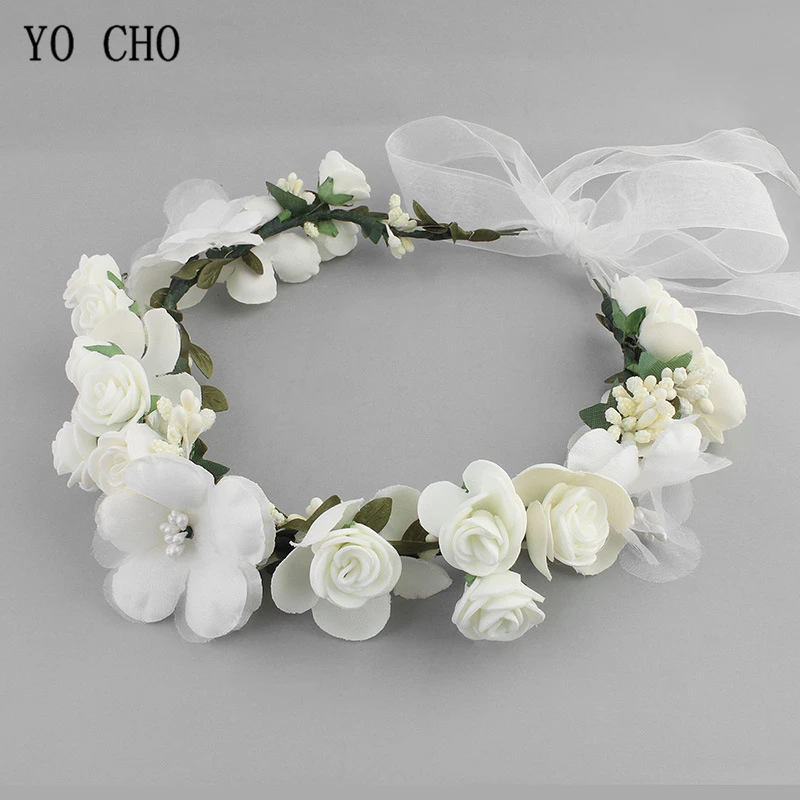 Meldel Bridal hair accessories foam rose headband women headdress silk fake flower wreath handmade headband Hair Accessories Bridal Hair Accessories