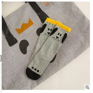 Весенне-осенние длинные носки унисекс для маленьких мальчиков модные детские Носки с рисунком кота/кролика/лиса белка хлопковые носки до колена для девочек - Цвет: Gray dog