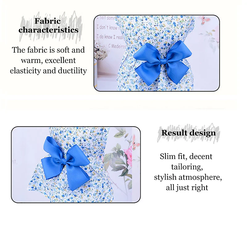 Pet Spring Summer Floral Bow Dog Dress Skirt Print Wedding Dresses For Chihuahua Teddy Yorkie Clothing Dog Dress For Small Dogs