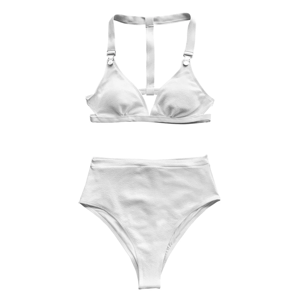 CUPSHE, Одноцветный белый треугольный бикини с высокой талией, наборы, сексуальные чашечки, купальник из двух частей, купальник для женщин,, пляжный купальный костюм - Цвет: Белый