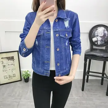 

2019 Autumn Women Denim Jacket Vintage Cropped Short Denim Coat Long Sleeve Slim Jeans Coat