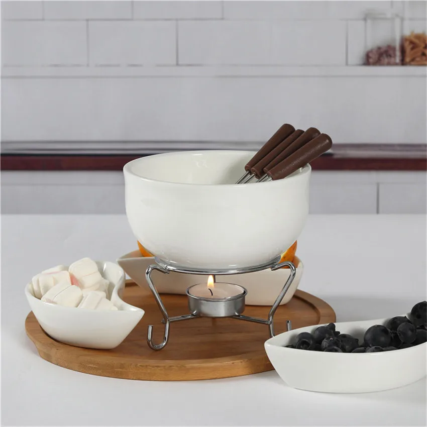 Recensie Burger Warmte 500ml Ceramic Chocolate Pot Set With Forks Shelf Cheese Fondue Kitchen  Cooking DIY Tools Heating Furnace Ice Cream Fondue фондю| | - AliExpress
