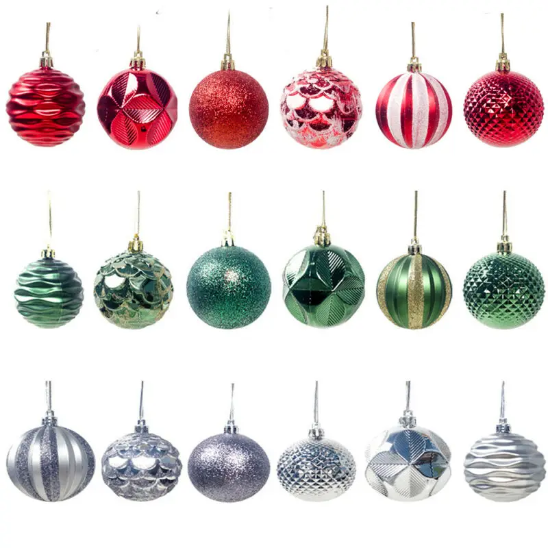 12Pcs Christmas Tree Decorations Balls Xmas Ornament Ball Glitter Hanging Ball Home Party Pendant Decor Prop Gifts Supplies