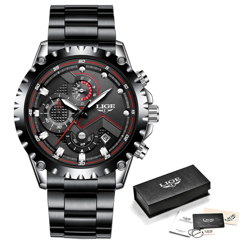 Lige Top Brand Luxury Mens Fashion Watch Men Sport Waterproof Quartz Watches Men All Steel Army Mil-6