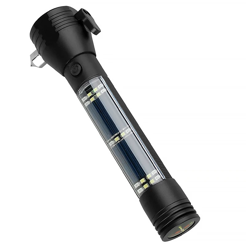Multifunctional Flashlight LED Solar USB Rechargeable Emergency Escape Safety Hammer Outdoor Warning Light Camping | Спорт и