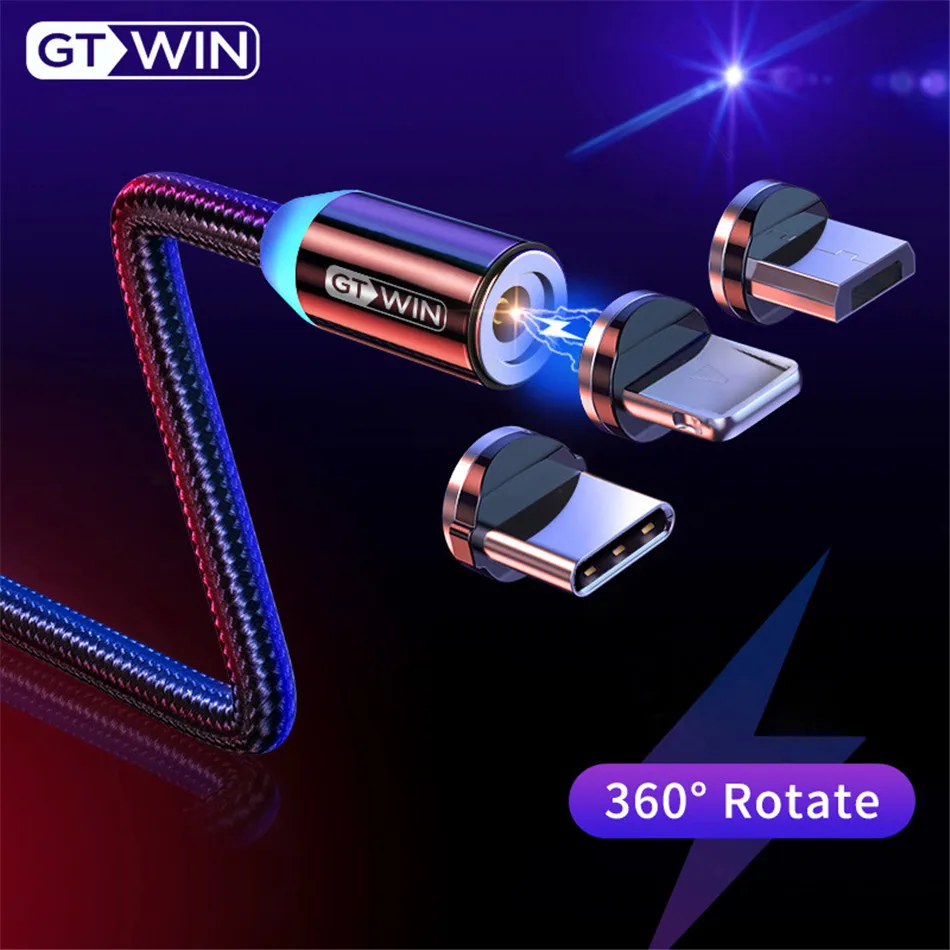 GTWIN Магнитный USB кабель для iPhone XS Max Micro usb type C адаптер зарядное устройство Быстрая зарядка Магнитный шнур для samsung S10 S9 2 м/3 м