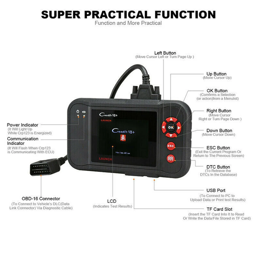 LAUNCH X431 OBDII диагностический инструмент CRP123 VII + OBD2 сканер odb2 считыватель кодов для
