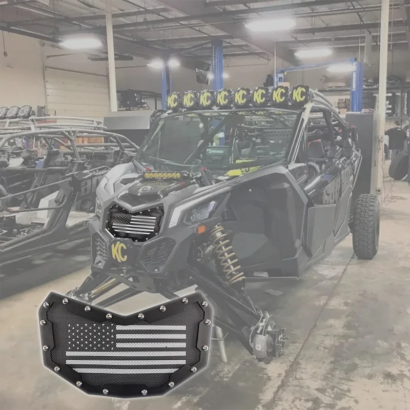 Front Grille Mesh Insert Decoration Cover Trim for 2017 2018 2019 Can-Am Maverick X3 Stainless Black Car Exterior Accessories