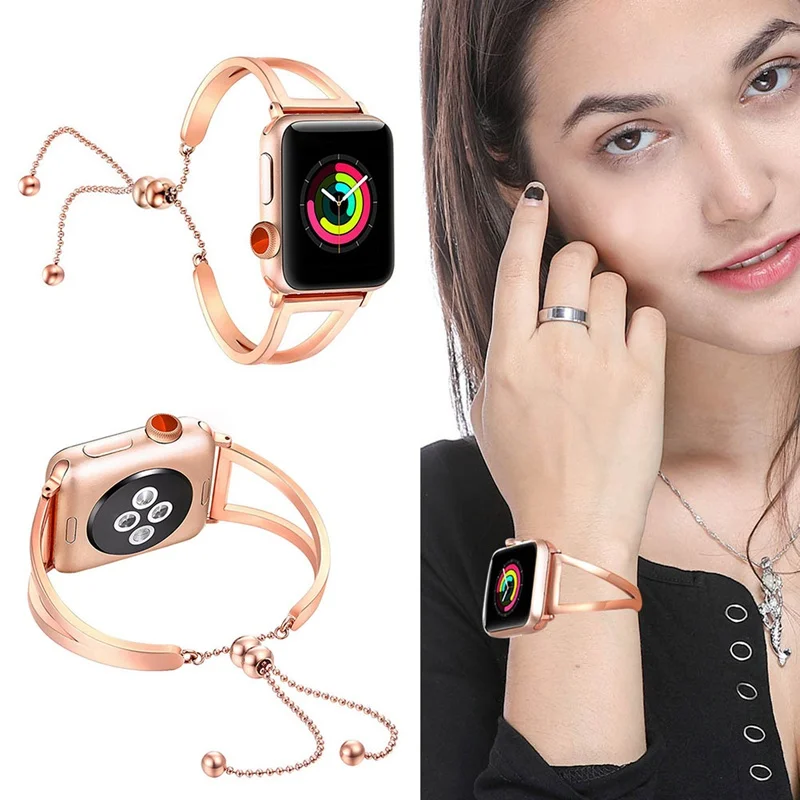 Женский браслет на запястье для Apple Watch 38 мм/42 мм регулируемый ремешок из нержавеющей стали с подвеской для Iwatch серии