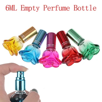 

1pc 6ML Rose Shaped Perfume Bottle Cosmetic Spray Bottle Portable Empty Bottle Travel Refillable Scent Sprayer Bottle Colorful
