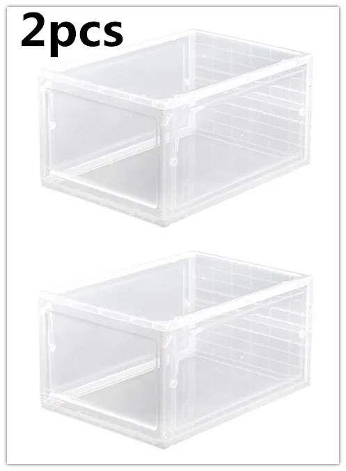 White -2pcs 2 шт большие складные коробки для обуви с откидной крышкой, дизайнерские многофункциональные пылезащитные герметичные ящики для хранения, Комбинируемые Органайзеры - Цвет: White -2pcs