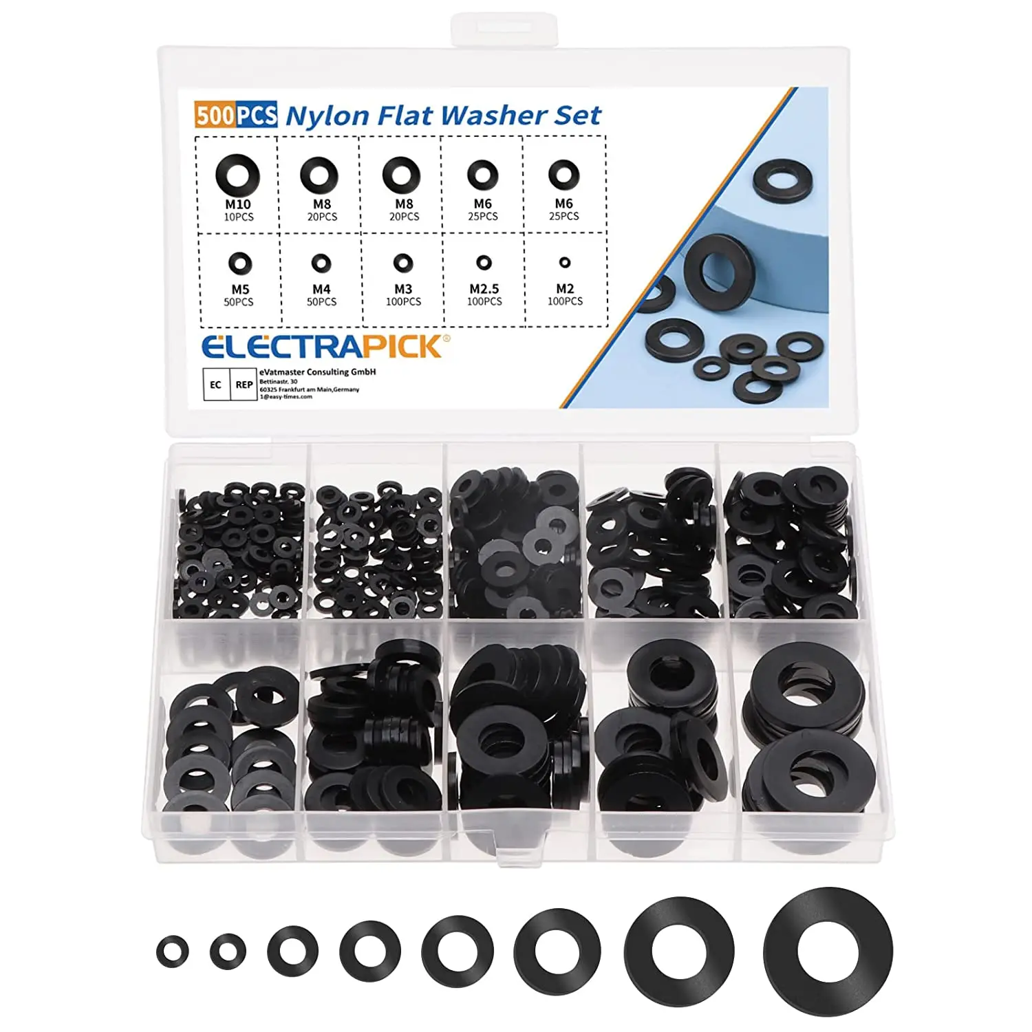 

800/500pcs Nylon Flat Washer Insulation Spacers Seals Black Plastic Washers Set Gasket Ring M2 M2.5 M3 M4 M5 M6 M8 M10 M12