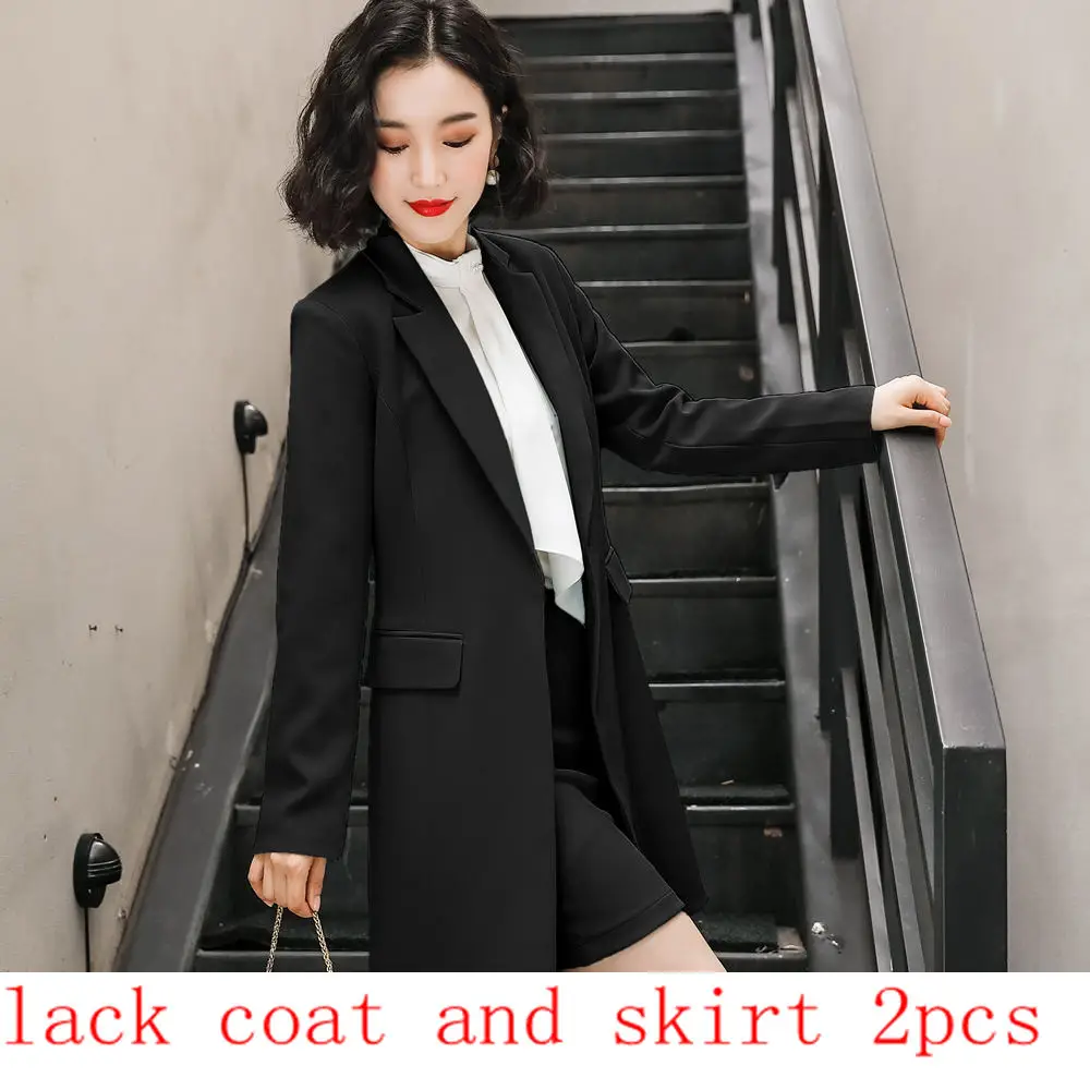 Black 2pcs Комплект с блейзером и юбкой; офисная форма; костюм с юбкой из двух предметов; Модный женский костюм с юбкой; комплект с блейзером и юбкой; Дополнительный размер - Цвет: Black 2pcs