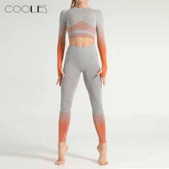 

2020 Fashion Ladie Gradual Change Tight Hip Long Sleeve High Waist Suit Long Sleeve Tracksuit Active Wear женская одежда