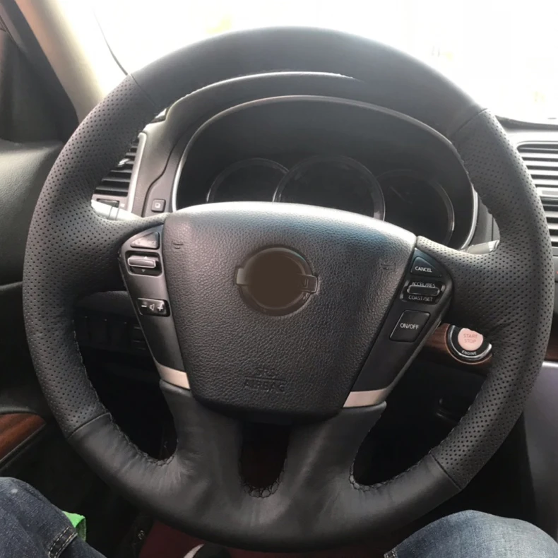 Free Shipping High Quality Cowhide Top Layer Leather Handmade Sewing Steering Wheel Cover Protect For Nissan MURANO