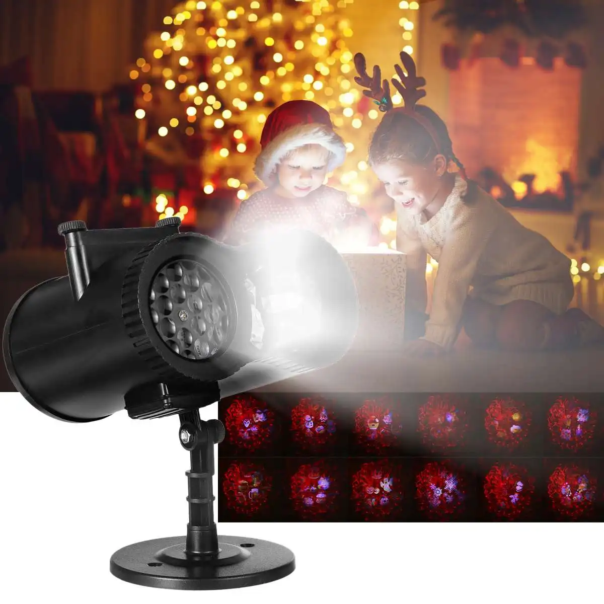 Проектор свет 12 карт Светодиодный проекционный светильник Двойной баррель водяная волна Открытый Год Вечерние Декор Счастливого Рождества прожекторы