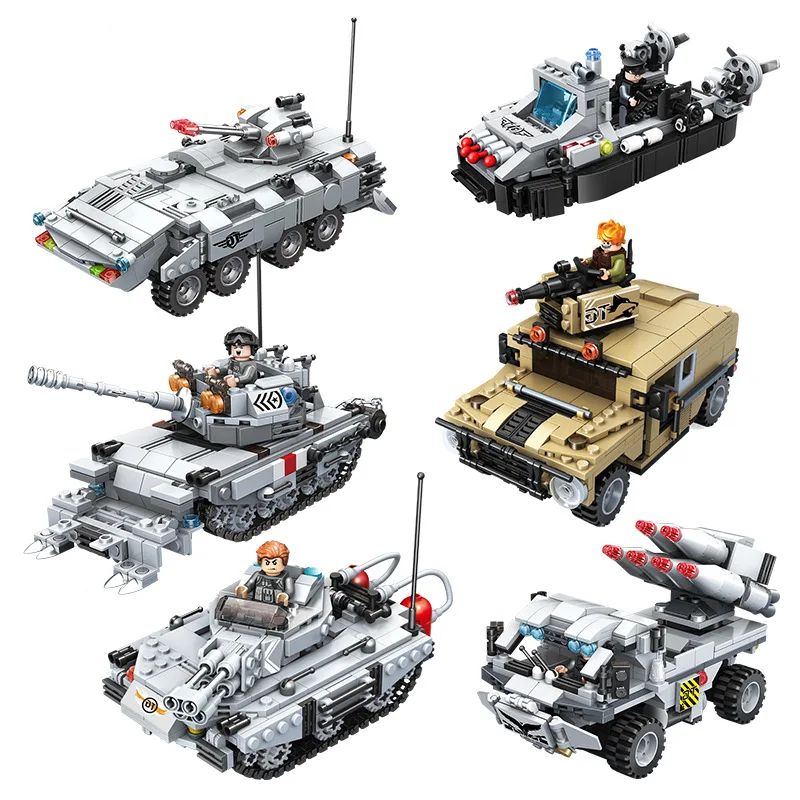 

Children Plastic Assembly Toy Boy Educational Inserted Building Blocks Military Rocket Model Car Anti-Nuclear Demining Tank Mode