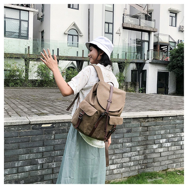 Canvas School Bags Women Waterproof Casual Large Capacity Vintage Backpack Teenagers Unisex Student Shopping Travel Shoulder Bag