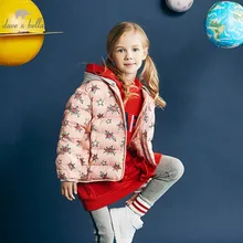 DBK10706 dave bella/зимняя куртка для маленьких девочек Детская стеганая куртка на молнии с карманами и принтом звезды детская верхняя одежда с капюшоном