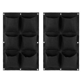 

2Pcs Wall Hanging Planting Bags 6 Pockets Grow Bag Planter Vertical Garden Vegetable Living Garden Bag Black