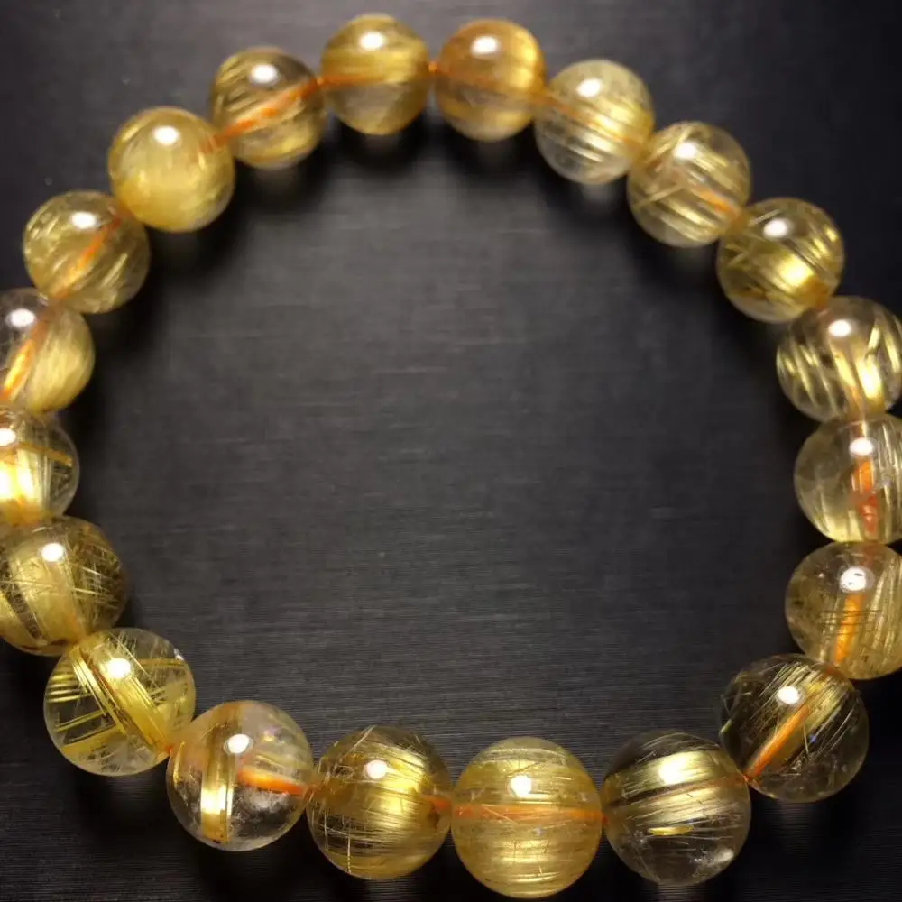 

Certificate 10mm Natural Gold Rutilated Quartz Crystal Brazil Crystal Gemstone Clear Round Beads Bracelet Stone AAAAAA