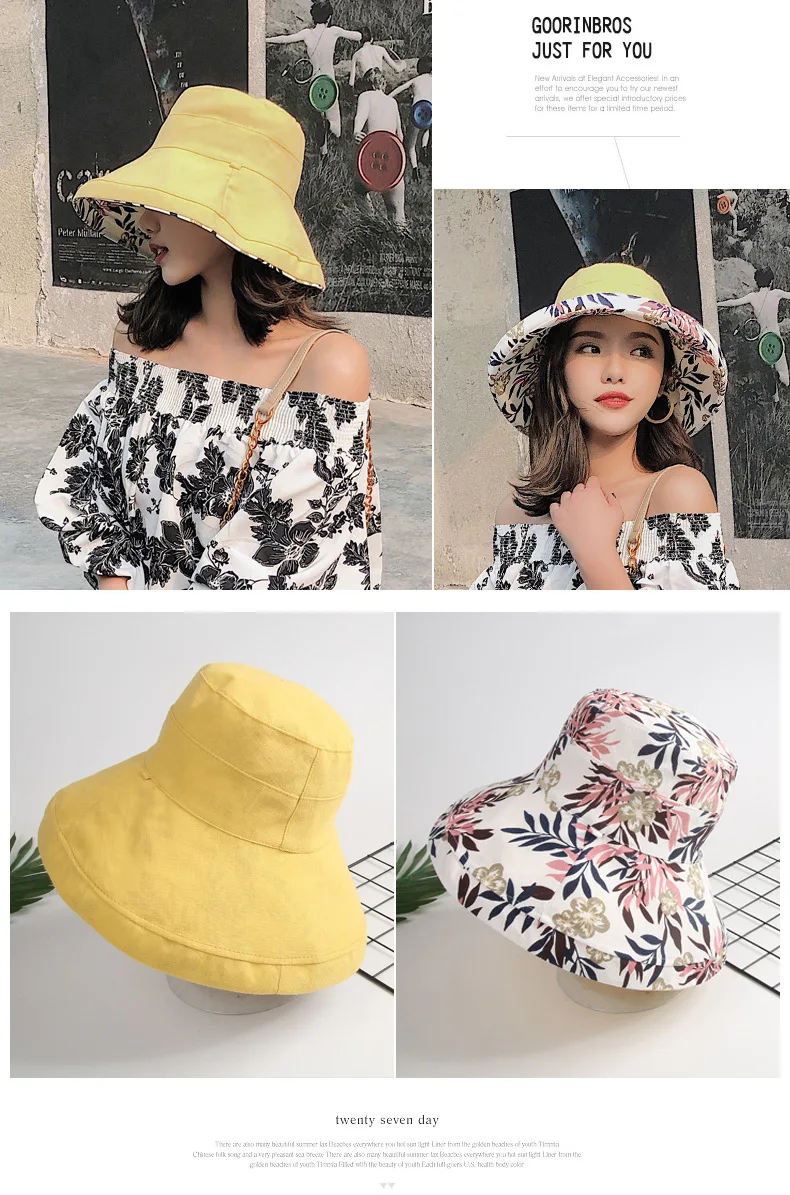 Women's Hat Bucket hat Panamanian Women Four Seasons Fisherman Hat Big Brim Hat Double-Sided Fisherman Hat Sun Visor Sunhat