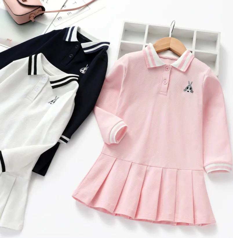 Новое весенне-осеннее платье для маленьких девочек детская одежда Детские теннисные платья с длинными рукавами и отворотами Детский костюм для дня рождения