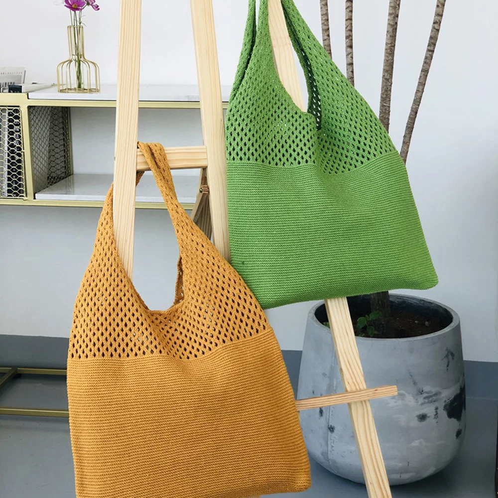New Retro Hollow Knitting Handbag Shoulder Bag Knitted Bag Wool Wild Storage Women Totes