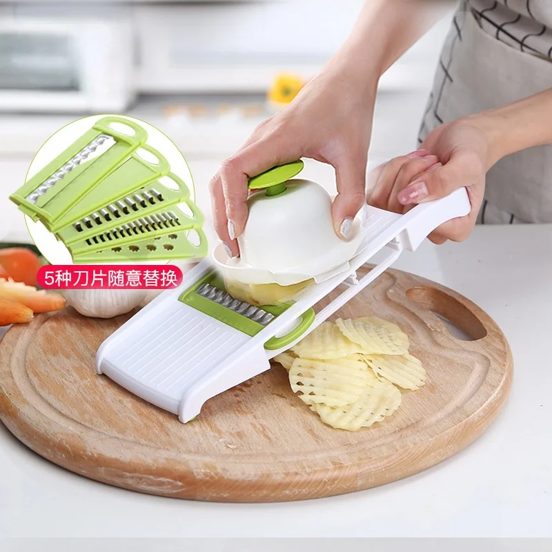 Food Slicer for Kitchen, Wooden Vegetable Grater Corrugated Net Grips  Handheld Mandoline Slicer Food Chopper Vegetable Slicer Potato Cutter  Vegetable