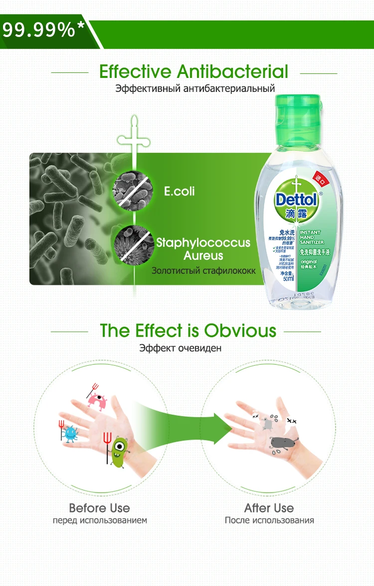 Dettol 50ml (each) Instant Hand Sanitizer 65% Alcohol Antibacterial Disinfecting Hand Wash Gel