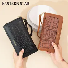

New Style Ladies Wallet Long PU Zipper Crocodile Pattern Solid Color Hand Phone Bag Large-capacity Coin Clip Wallet Women