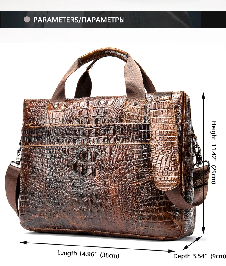 WESTAL bag for men\'s briefcase genuine leather office satchel bag men\'s crocodile pattern portable tote for document bags 5555