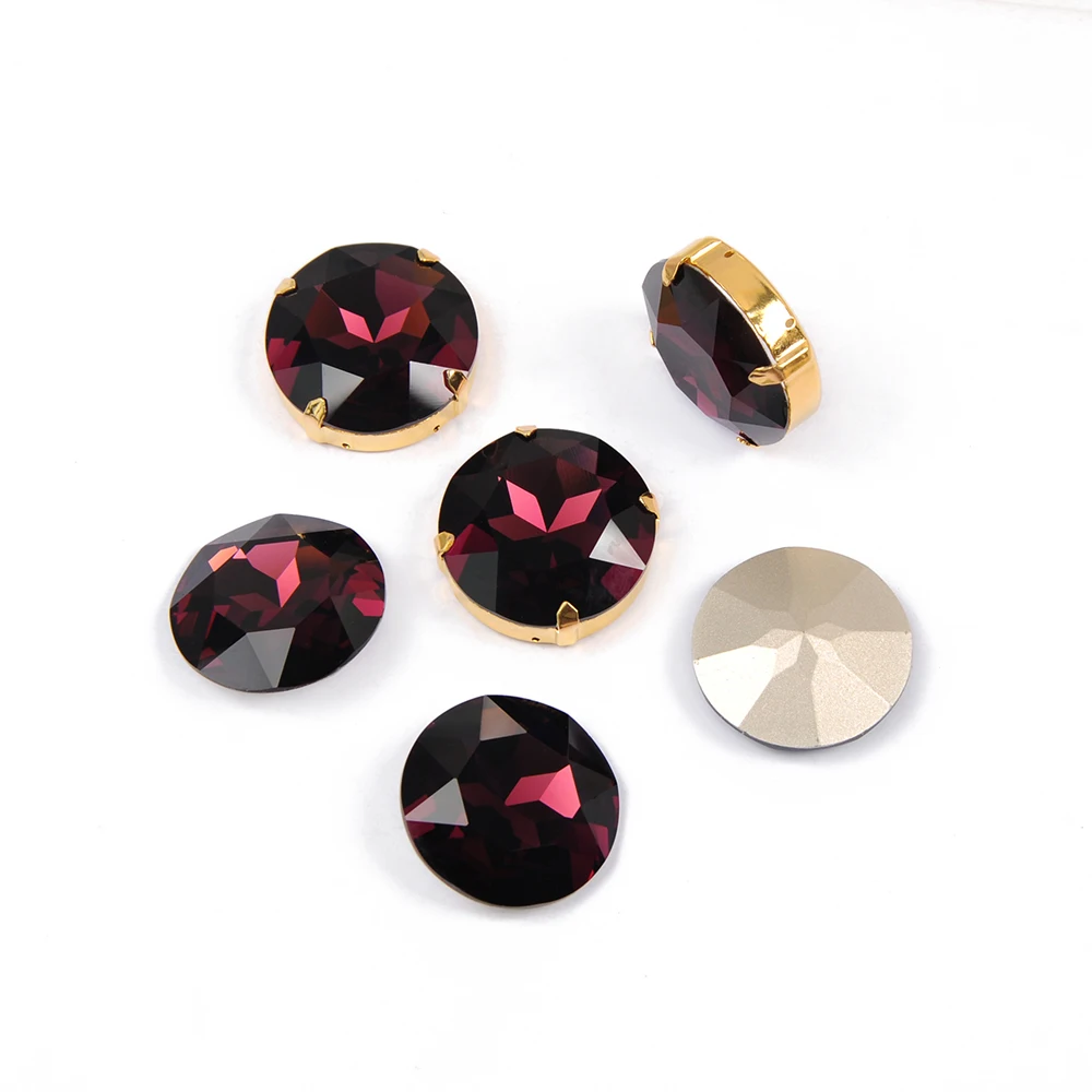 Amethyst 1201 Rhinestones sewing stone sew on rhinestone jewels 4-Hole beads Gold Sliver base button for clothes craft | Дом и сад
