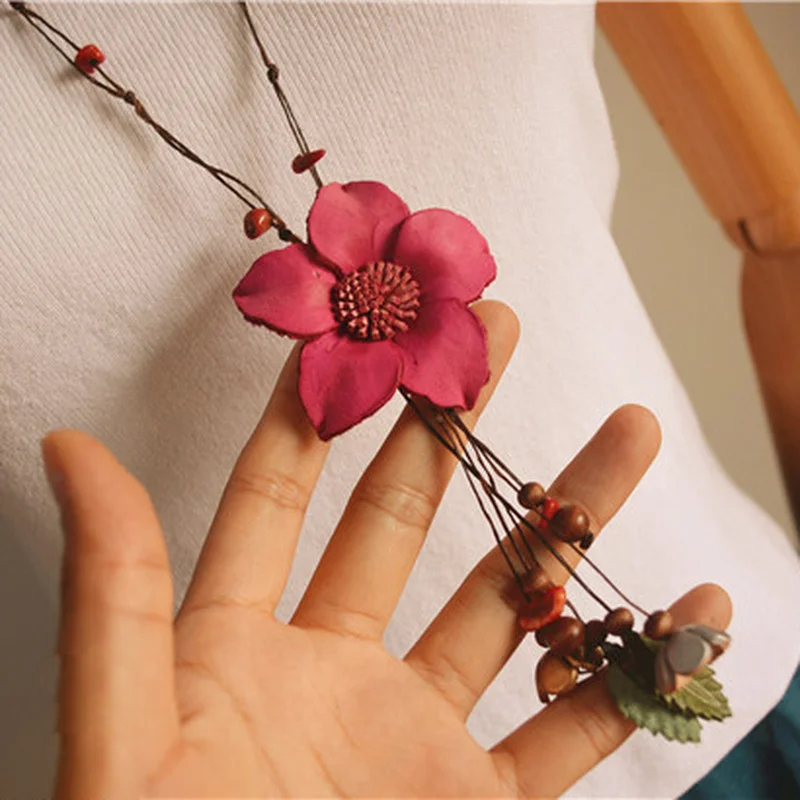 Ретро орнамент для девочки этнический стиль деревянный бисер кожа цветок