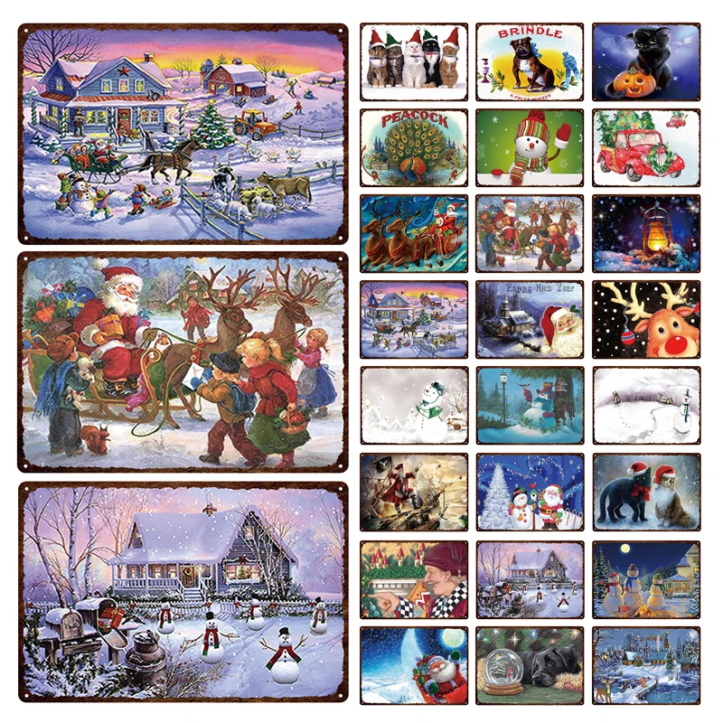 

Christmas Festival Santa Sign Claus Home Decoration Vintage Rusted Metal Tin Signs Kitchen Bar Room Wall Decor Pin Up Plaques