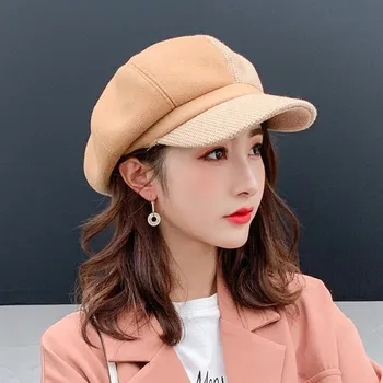

Winter Women Wool Felt Berets High Quality Autumn Winter Hat Thick Warm Unisex Octagonal Newsboy Cap Retro Plaid Beret Cap