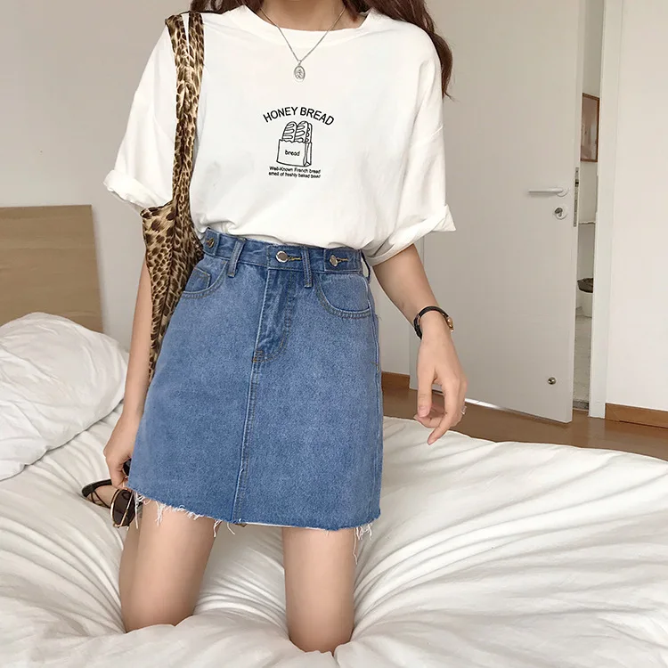 

Summer New Style 2019 South Korea Ulzzang College Style Hipster Slimming Horizontal Buckle Solid Color Denim Skirt