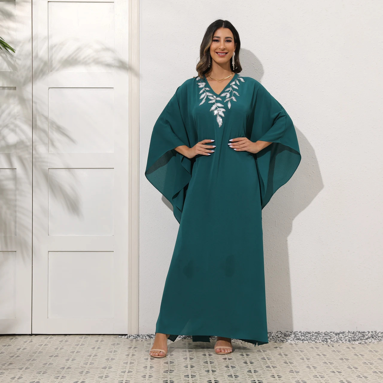 2021 novo bordado lantejoulas plus size elegante casual muçulmano árabe vestes