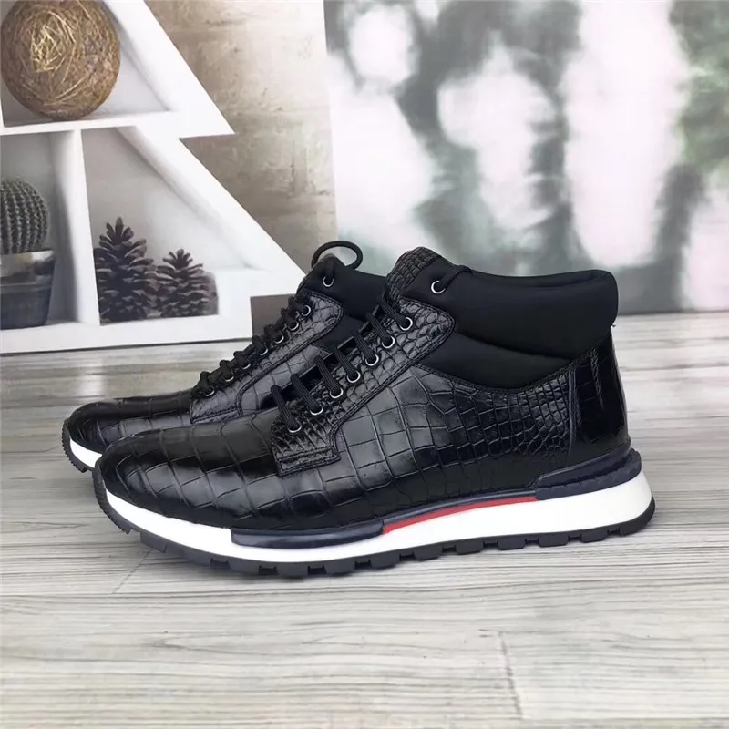 US $300.69 AutumnWinter Style Authentic Real Crocodile Belly Skin Mens Casual Sneakers Genuine Alligator Leather Male Laceup High Shoes