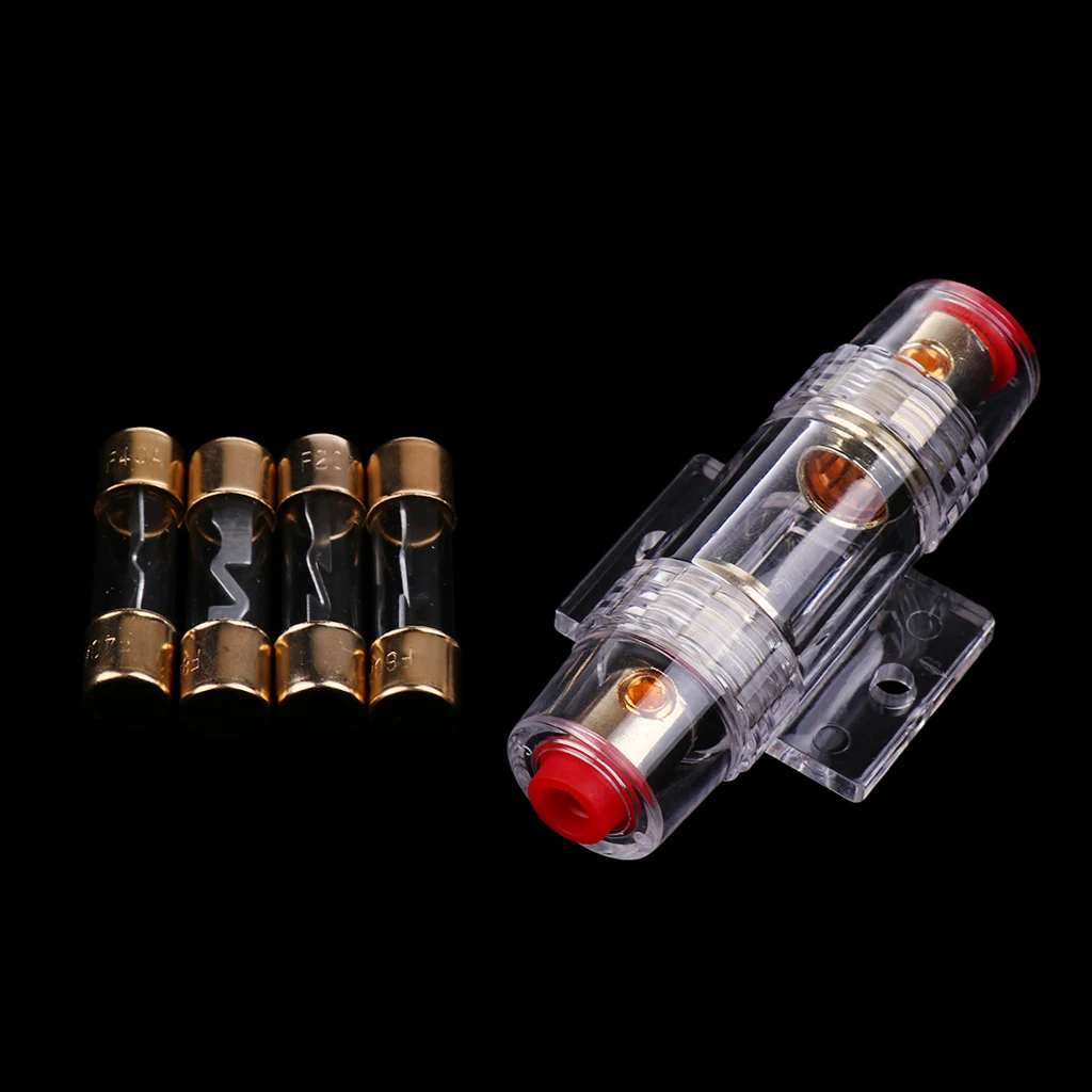 Brand New AGU Fuse Holder 0 4 8 Gauge Gold Plated 4 Free Fuses SKFH104