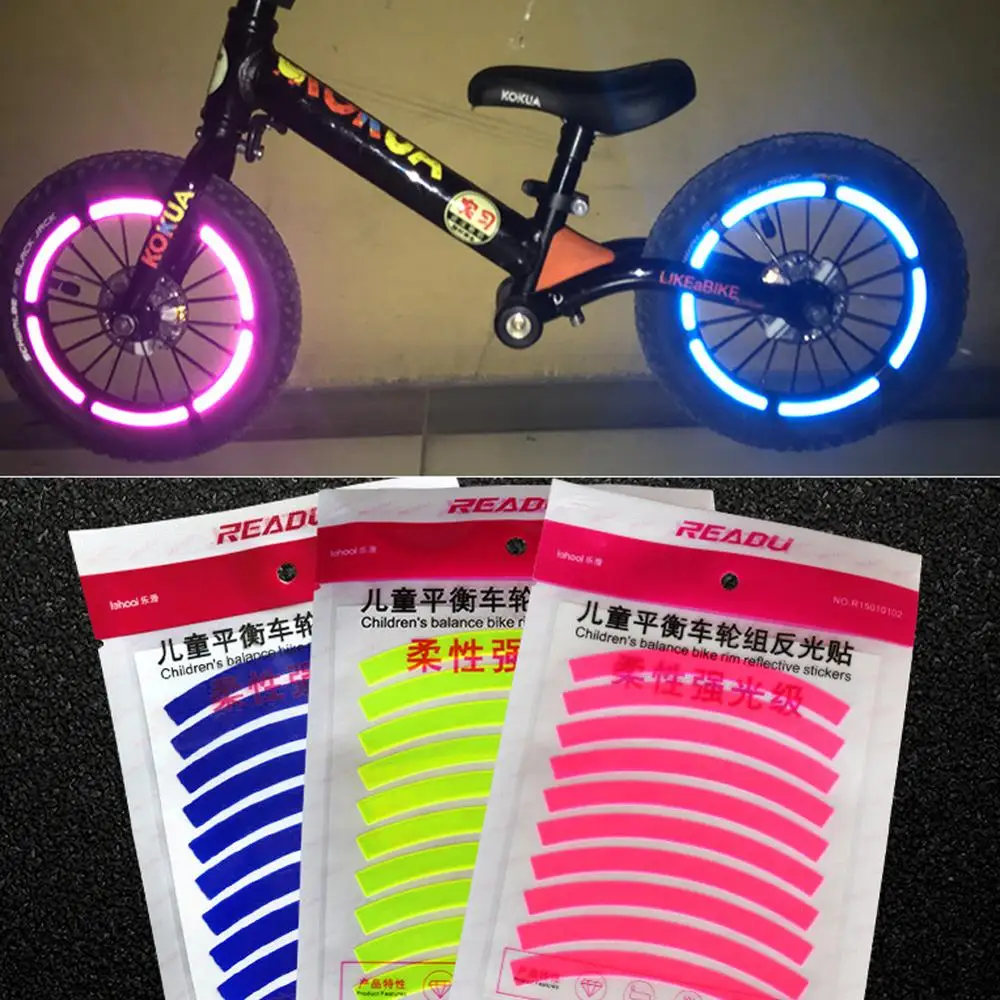 Cinta adhesiva reflectante para bicicleta de equilibrio, pegatinas de rueda de llanta de bicicleta impermeables de seguridad para niños, cinta de advertencia nocturna de visibilidad, 10 Uds.