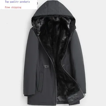 

Real Fur Coat Men Parka Natural Mink Fur Liner Winter Jacket Long Thick Luxury Mens Mink Coat Parkas 2020 KD99616 KJ3447