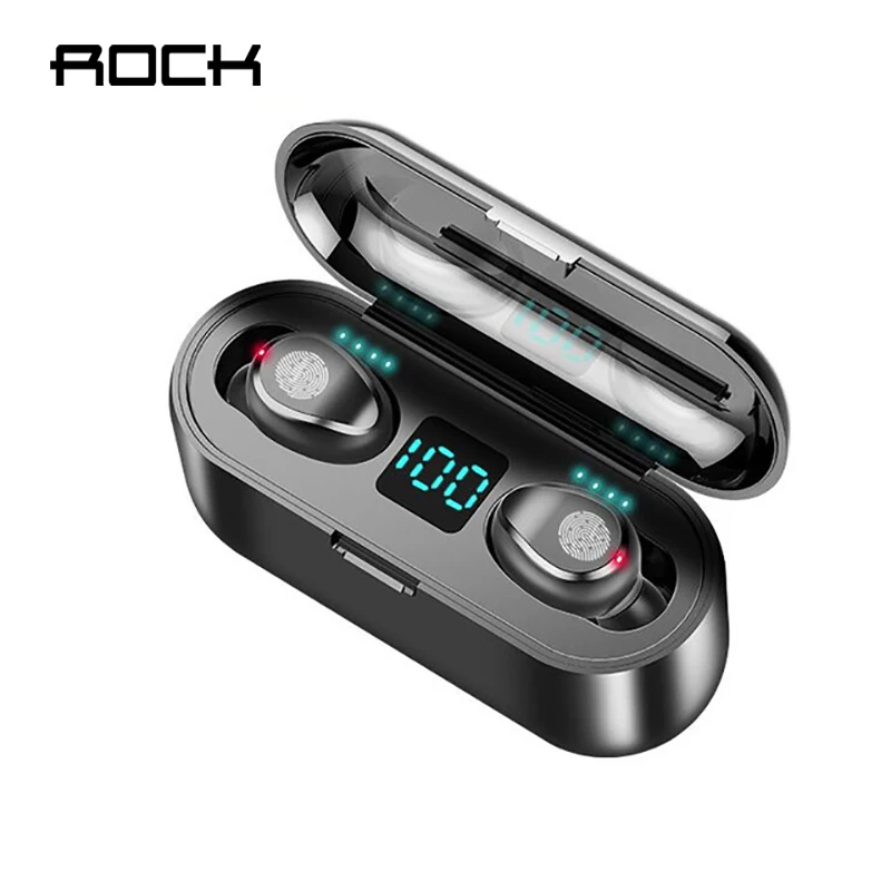 

ROCK Wireless Bluetooth 5.0 Earphones LED display 2000mAh Sport Stereo with Super Bass Microphone Mini wireless headphones